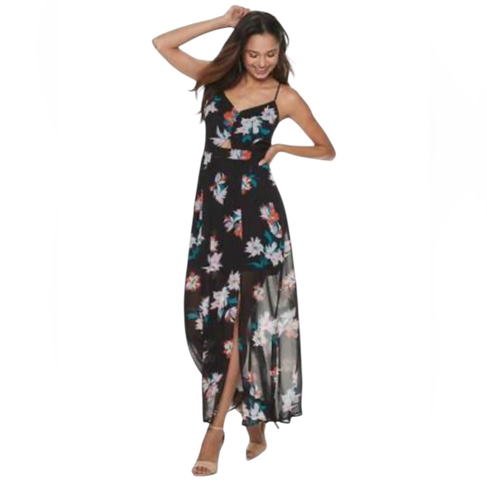 Candie’s Floral Maxi Dress; rouched back; size XS
